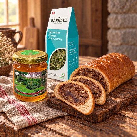 Guten Morgen Valposchiavo mit Blütenhonig, Birnenbrot und Bio-Verbenentee