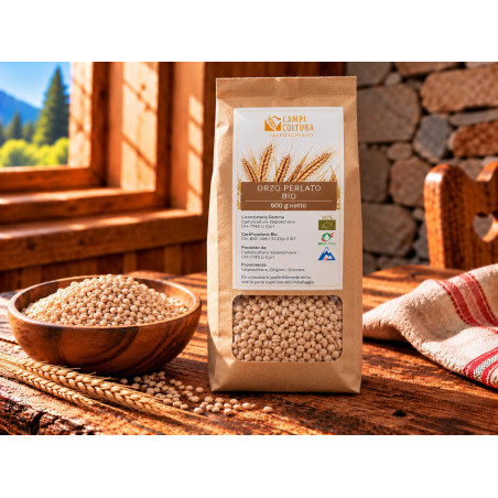 Bio-Rollgerste aus dem Puschlav von Campicoltura Valposchiavo, 500 g-Packung.