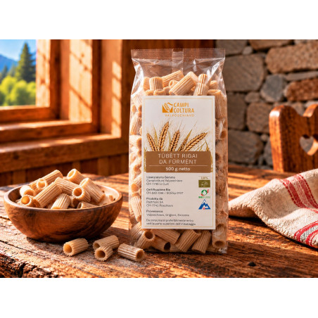 Tübétt Rigai da fürmént aus dem Puschlav von Campicoltura Valposchiavo, 500 g-Packung.