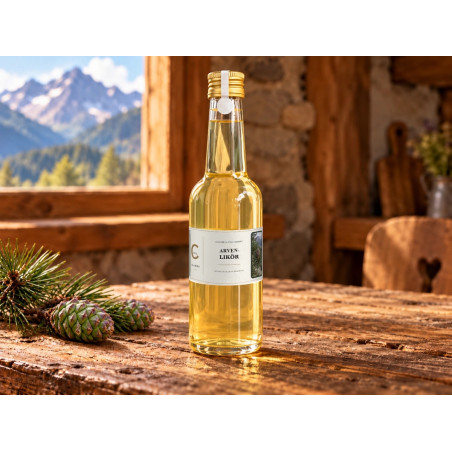 Liquore di cirmolo con pigne verdi della Val Poschiavo – Crameri Food, 250 ml.