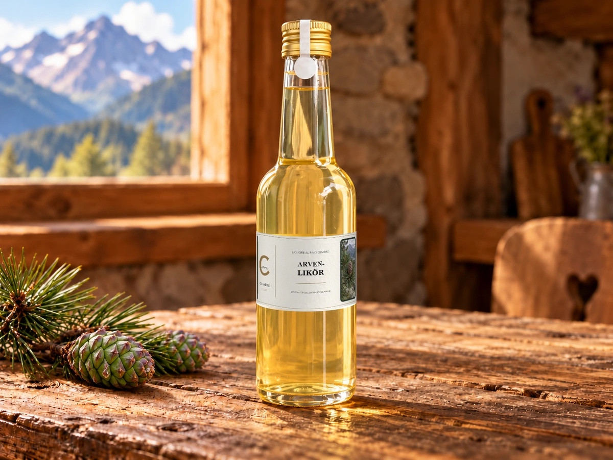 Liquore di cirmolo con pigne verdi della Val Poschiavo – Crameri Food, 250 ml.