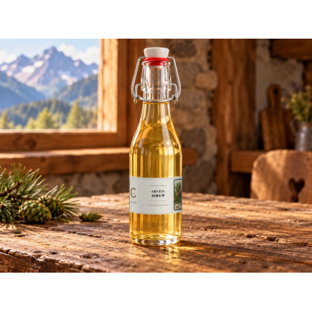 Sciroppo di cirmolo con pigne verdi della Val Poschiavo – Crameri Food, 250 ml.