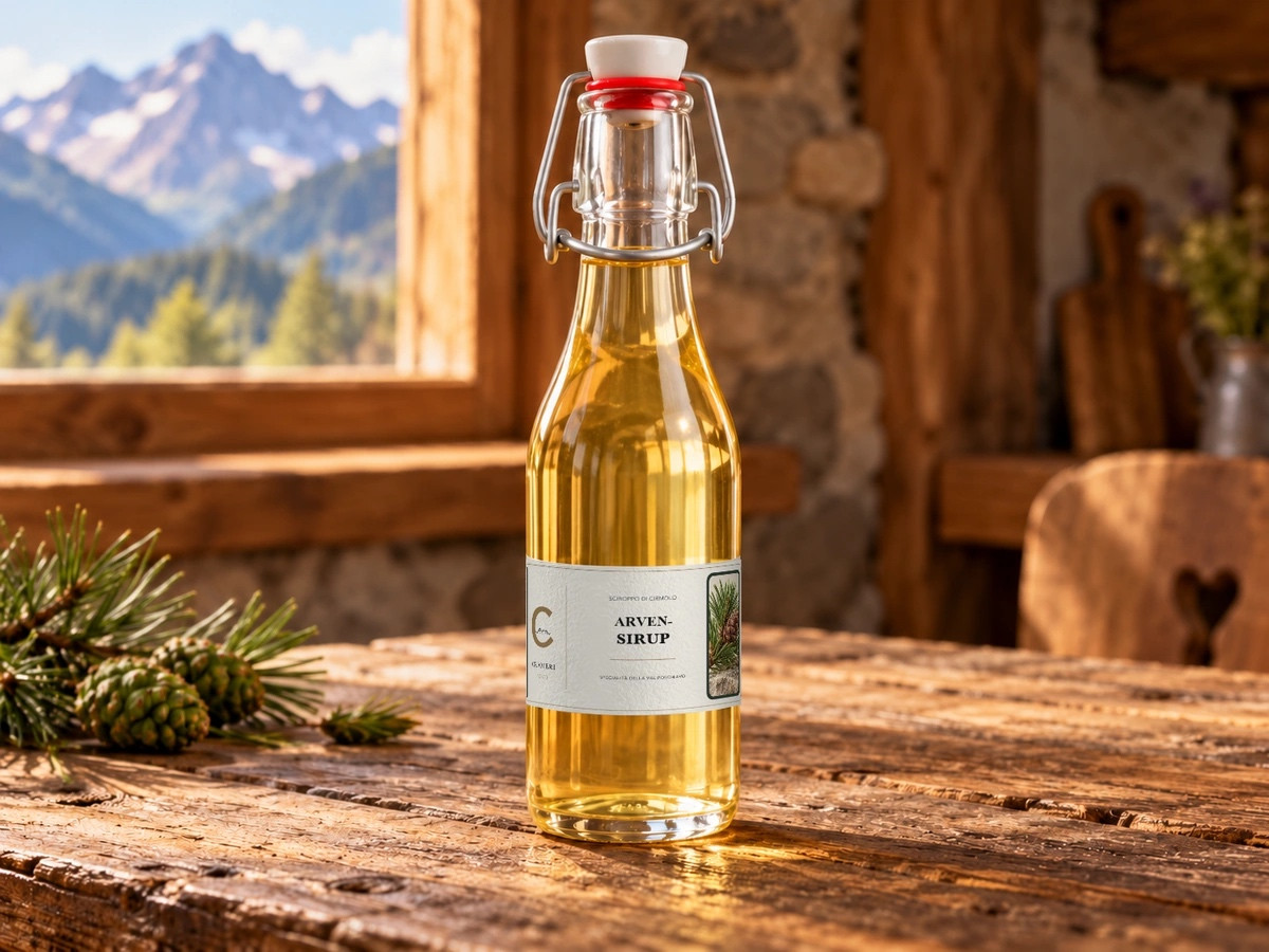 Sciroppo di cirmolo con pigne verdi della Val Poschiavo – Crameri Food, 250 ml.