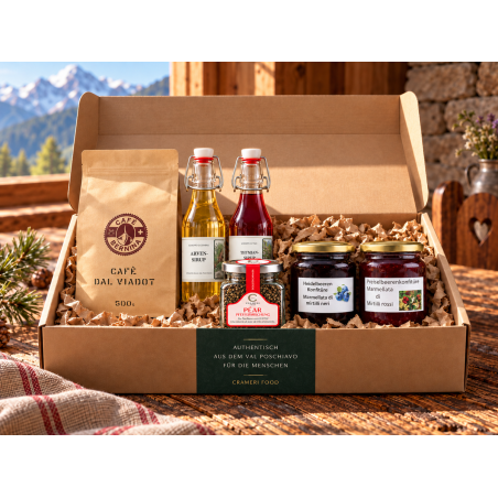 Düfte aus der Bottega – Crameri Food; Geschenkbox mit den enthaltenen Spezialitäten.