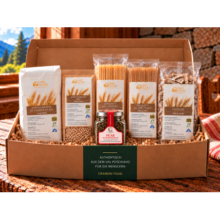 Vom Feld auf den Tisch – Crameri Food; Geschenkbox mit den enthaltenen Spezialitäten.