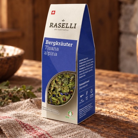 Tisana Erbe Alpine Bio Raselli coltivata nella Val Poschiavo